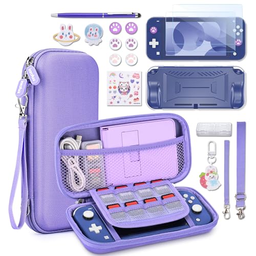 innoAura Switch Lite Case 18-in-1 Accessories Bundle for NS Switch Lite (2019), with Protective Carrying Case, Game Holder, Screen Protector & Cute Thumb Grips, Purple - color: Purple, size: for Switch Lite (2019)