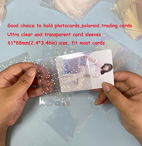 300 Pcs Kpop Photocard Sleeves Laser Flashing Card Sleeves Heart Star Glass Gemstone Rainbow Holographic Trading Card Protector for Photocard Mini Polaroid Kpop Photo Cards