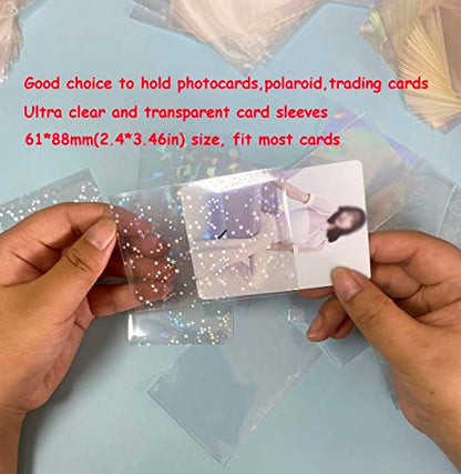 300 Pcs Kpop Photocard Sleeves Laser Flashing Card Sleeves Heart Star Glass Gemstone Rainbow Holographic Trading Card Protector for Photocard Mini Polaroid Kpop Photo Cards
