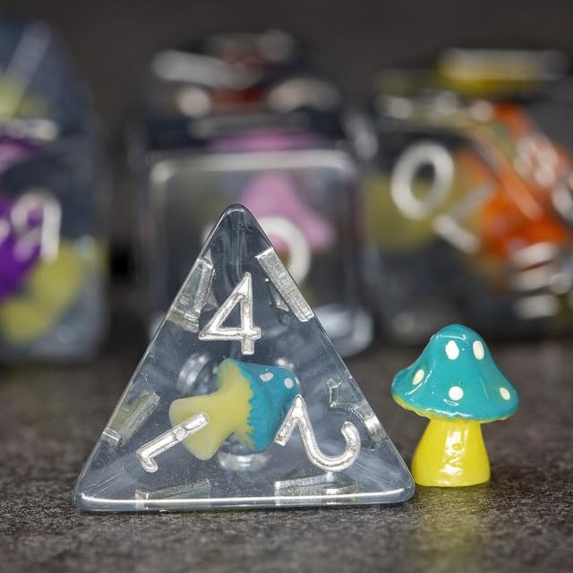 Sage's Portal Familiars and Reagents Resin DND Dice Set Polyhedral Dice Set for Dungeons and Dragons RPG Tabletop TTRPG (Rainbow Magic Shrooms) - color: Rainbow Magic Shrooms