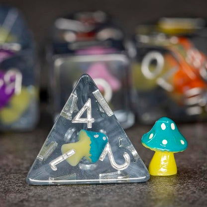 Sage's Portal Familiars and Reagents Resin DND Dice Set Polyhedral Dice Set for Dungeons and Dragons RPG Tabletop TTRPG (Rainbow Magic Shrooms) - color: Rainbow Magic Shrooms