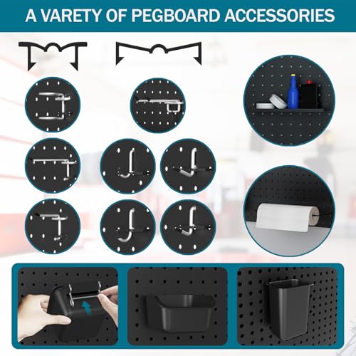 Metal Peg Board Kit with 1/4" Pegboard Accessories, 6 Pack 12"X24" Pegboard and 264PCS Extra Thick Pegboard Accessories,Wall Organizer Peg Board Panels Tool Organizer Storage System (Black)