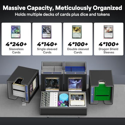 Kabinka Commander Deck Box for MTG with Handle, Multi Deck Case | with Large Dice Tray Fits 400+ Double-Sleeved Cards, 5 IN 1 TCG Card Storage Box, 35PT Card Holders (Black) - color: Black