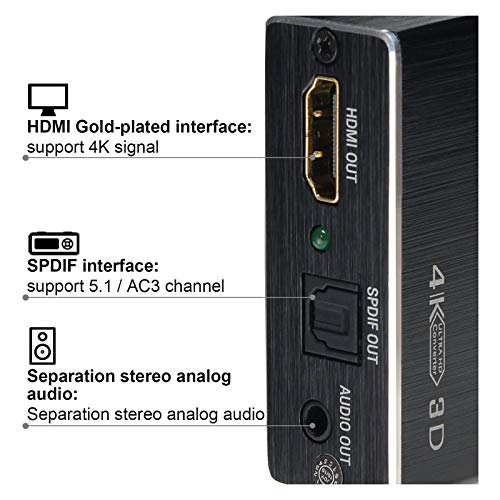 4K x 2K HDMI Audio Extractor Splitter, HDMI Audio Converter Adapter | Support Ultra HD 4K Toslink Optical Audio Output and 3.5mm with optical fiber cable