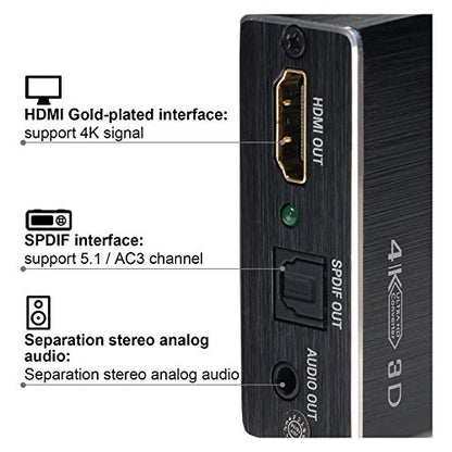 4K x 2K HDMI Audio Extractor Splitter, HDMI Audio Converter Adapter | Support Ultra HD 4K Toslink Optical Audio Output and 3.5mm with optical fiber cable