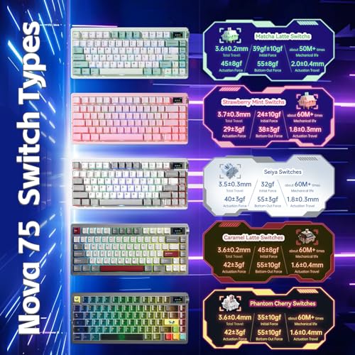 LEOBOG x Aula Nova75 Wireless Mechanical Keyboard,Creamy Computer Keyboards | Tri-mode Bluetooth/2.4GHz/USB-C,RGB Backlit,FR4 Plate,Hot Swappable Pre-lubed Switches,Programmable PBT Keycaps,8000mAh - color: Grey&White&Red