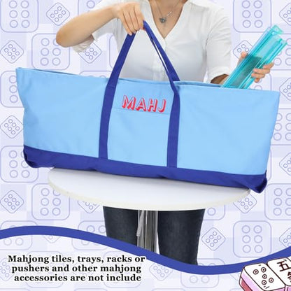 Mahjong Bag for Tiles and Racks Empty American Mahjong Tiles Carrying Tote 31.5 x 12 x 4 Inches Canvas Tile Games Accessories Gifts for Card Pushers Rack Mat Carrying, Case Only(Dark Blue) - color: Dark Blue