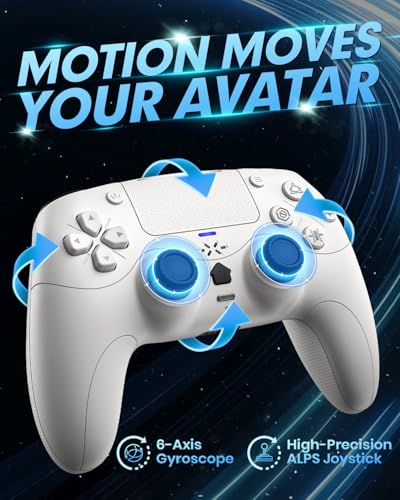 Gamrombo Full-Featured Wireless Controller for PS5 – Dynamic Response Trigger, Haptic Feedback, Mic with Mute, Upgraded ALPS Joystick, 6-Axis Gyroscope Gamepad - color: White