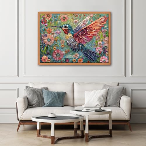 Hummingbird Puzzles for Adults 1000 Pieces, Nature Birds Flower Jewel Art Puzzle, Difficult Crystal Diamond Beautiful Garden Animals Jigsaw Puzzles, Colorful Floral Hard Challenging Puzzles for Adults - style: Flower & Hummingbird