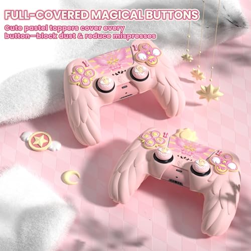 PlayVital Magic Wings Protective Silicone Cover Skin for ps5 Controller – Soft Anti-Slip Grip Protector Case for ps5 Controller with Thumbstick Caps & Stickers, Charging Station Compatible - Pink - color: Pink