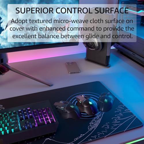 KTRIO Large Gaming Mouse Pad, Desk Mat, 31.5 x 11.8 in, Kanagawa Wave, XL | Smooth Micro-Weave Surface, Artistic Pattern Design, Non-Slip Rubber Base, Durable Stitched Edges, Office & Home Use - color: Kanagawa Wave, size: 31.5l X 11.8w Inches