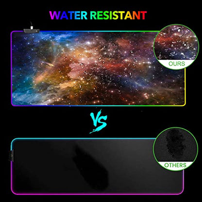 AIMSA Large Gaming Mouse Pad RGB, Keyboard Led Mousepad Extended 35.4 x 15.8 inch Non-Slip Rubber Base with 14 Lighting Modes Desk Mat, Colorful Galaxy Nebula - color: Colorful Galaxy Nebula