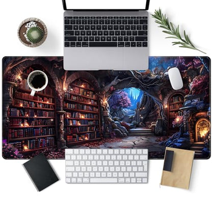 Enchanted Mystic Archive Library Desk Mat Large Mouse Pad Aesthetic Keyboard Pad Extended Gaming Mousepad XXL Dark Academia Desk Pad Computer Laptop Mouse Mat Office Desktop Decor Pad 31.5x15.7 in - color: Mystic Archive Library