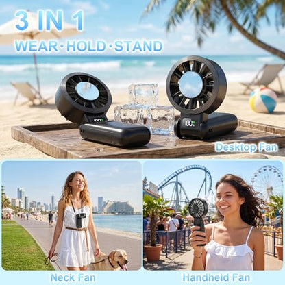 Pro Portable Handheld Fan with Ice Cooling, 5.5m/s High Speed Rechargeable Fan, Independent Switch, 135° Adjustable, 5-Speed, LED Display, Neck Personal for Travel Essentials, Concerts, Sports Events - color: Dark Black