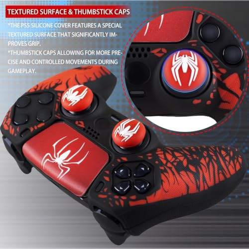 Non-Slip Silicone Cover for PS5 Controller with Thumbstick Caps x 2 & Sticker x 1(Spider Theme) - color: 5