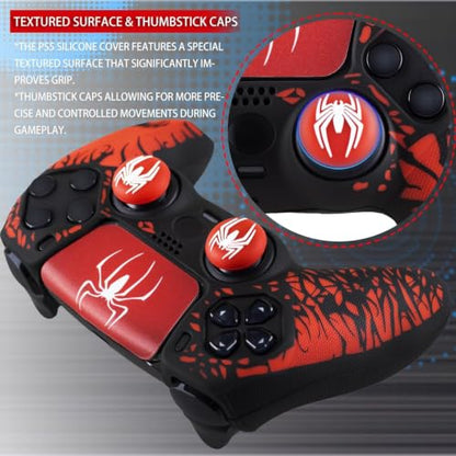 Non-Slip Silicone Cover for PS5 Controller with Thumbstick Caps x 2 & Sticker x 1(Spider Theme) - color: 5