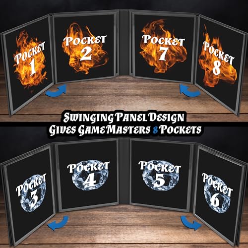 CASEMATIX DM Screen Faux Leather 8-Panel Deluxe GM Screen - Eight Panel Folding Game Master Screen with 2 Swinging Panels and Wet Erase Pockets for TTRPGs, Inserts Not Included, Black - color: Black
