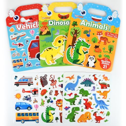 ASTARON 3 Pack Reusable 3D Puffy Sticker Book for Kids 3-6, Jelly Sticker Game Educational Sensory Learning Toy, Travel Toys and Busy Book(Little Wings Handle) - style: Little Wings Handle