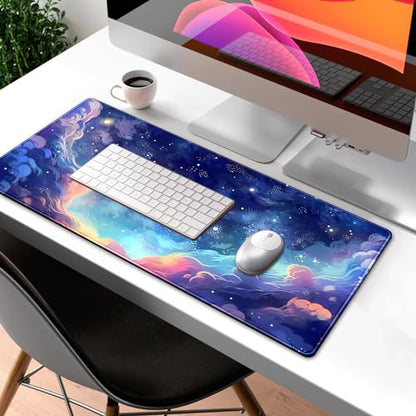 Pastel Anime Space Desk Mat Nebula View Cute Aesthetic Desk Pad Stars Galaxies Deep Dark Blue Cosmos Large Mouse Pad Extended Gaming Mousepad XL Laptop Keyboard Mouse Mat 31.5"x11.8" - color: Anime Space