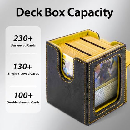 MTG Deck Box with Commander Display,Magnetic Card Storage Box Fits 100 Double Sleeved Cards,with 2 Dividers And 1 Mini Snap Card Holder Black/Yellow - color: Black/Yellow