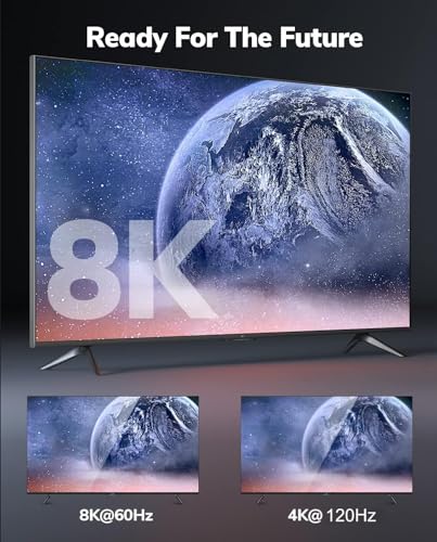 8K HDMI Cable 2.1 3.3FT, Ultra High Speed 48Gbps HDMI Cable Braided Cord, Supports 8K@60Hz，4K@120Hz, 4K@144Hz, HDR 10, eARC Compatible with Dolby PS5 Monitor HDTV - size: 3Feet
