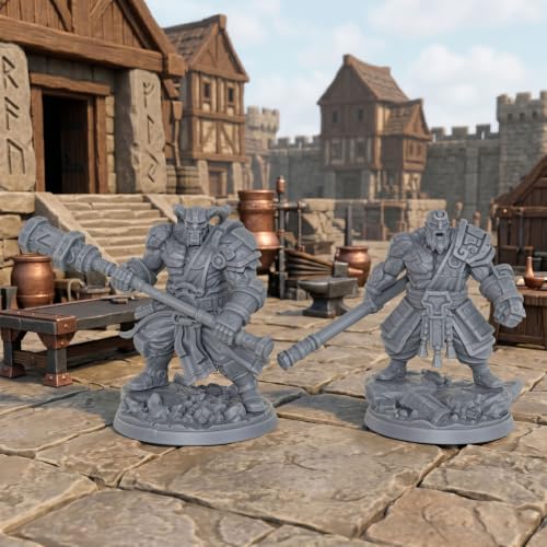 Fantasy Tabletop Unpainted Miniatures -32mm Rune Giants Duo AS1012 | 1:50 Miniature Game Role Playing RPG Accessory Dungeon Masters Boss Encounter - Giant Boss