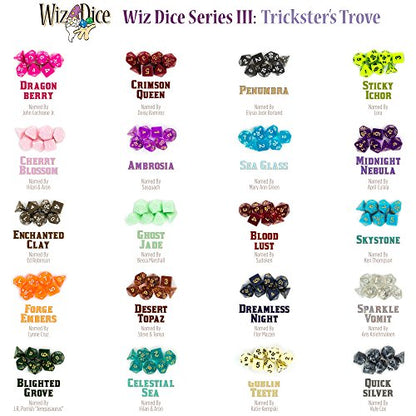 Wiz Dice Crimson Queen Set of 7 Polyhedral Dice, Solid Dark Red Tabletop RPG Dice with Clear Display Box