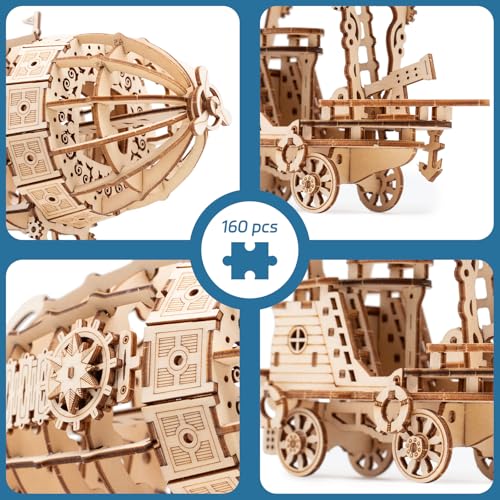 3D Wooden Airship Puzzle Building Model Kits | 160pcs , With Gears, Jigsaws for Adults - style: Airship