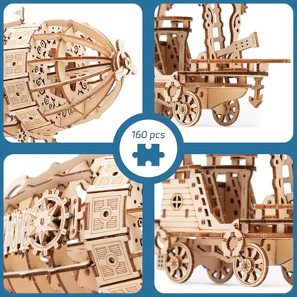 3D Wooden Airship Puzzle Building Model Kits | 160pcs , With Gears, Jigsaws for Adults - style: Airship