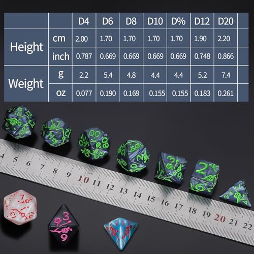 CiaraQ Polyhedral Dice Set - DND Role Playing Dice | Acrylic RPG Dice for Dungeons and Dragons MTG Table Games, Multicolor, 42pcs - color: Red/Black/Green/White/Blue/Gray