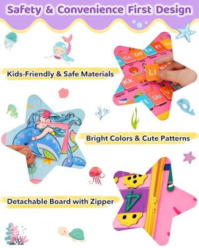 SaFeli Toddler Busy Board, Montessori Toys for Toddler Girl Birthday Gifts, Learning Toys Sensory Busy Book Toys for Toddlers, Travel Educational Book for Airplane Car | Birthday Gift for Girls, Pink - size: Mermaid - Pink