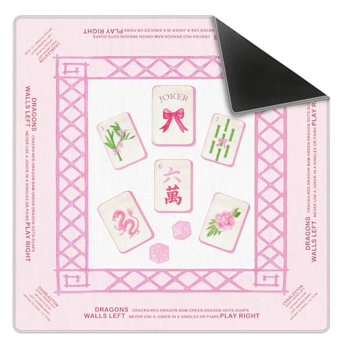 Pink Chinoiserie Mahjong Mat 31.5" x 31.5", Grandmillennial Pink Non-Slip Noise Reduction Mahjong Table Cover Accessories and Supplies for Dominoes Poker Card Board and Tile Games Gifts - color: Pink Chinoiserie Mahjong Mat