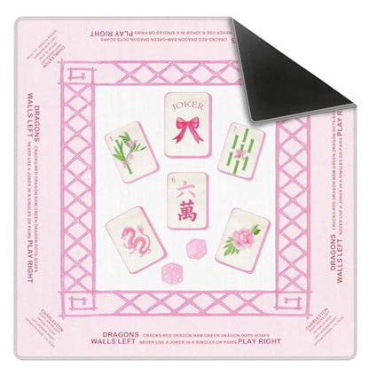 Pink Chinoiserie Mahjong Mat 31.5" x 31.5", Grandmillennial Pink Non-Slip Noise Reduction Mahjong Table Cover Accessories and Supplies for Dominoes Poker Card Board and Tile Games Gifts - color: Pink Chinoiserie Mahjong Mat