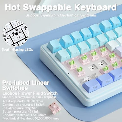 AULA F99 Wireless Mechanical Keyboard,Triple-Mode(BT5.0/2.4GHz/USB-C),Gasket Mounted Creamy Keyboard with Linear Switches, Side Printed PBT Keycaps,RGB Backlit PC Gaming Keyboards for Win/Mac - color: Blue Purple