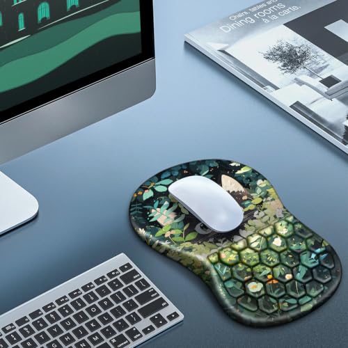 Mouse Pad with Wrist Rest, Canjoy Ergonomic Wrist Support with Massage | Ergonomic Massage Design & Relax and Relieve Fatigue & Non-Slip & PU Base, Comfortable Computer Mousepad for Office Home - color: Curious Cat
