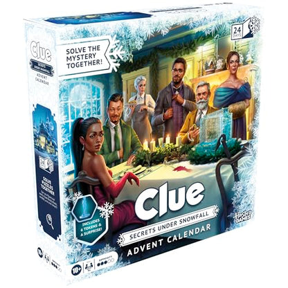 Clue Advent Calendar: Secrets Under Snowfall | 24 Days | Family Mystery Games | with 6 Winter-Themed Tokens and Surprise | Ages 10+ | 1+ Players