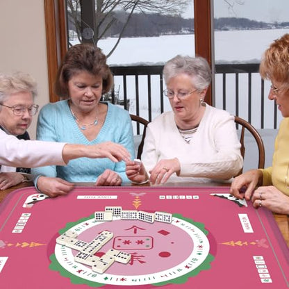 2F22E Mahjong Table Mat for American Mahjong, Neoprene Non-Slip Noise Reduction Mat with Printed Rules, 32.4 x 32.4 Inch Pink Table Cover for Poker, Cards & Board Games - color: Pink