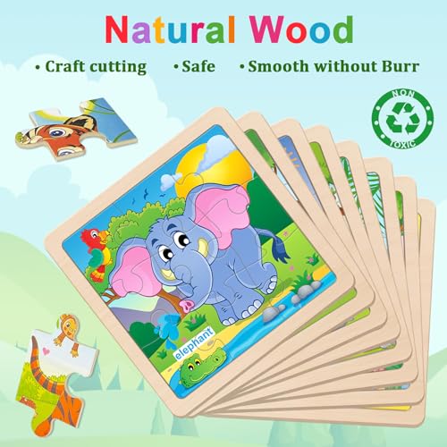 Wooden Puzzles for Toddlers 3+, 9 Pieces Animal Jigsaw Puzzles for Kids Ages 3-5, Preschool Learning Activities, Learning & Educational Toys, Gifts for Boys, Girls - color: Animals1
