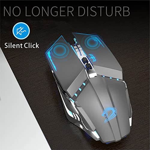 TENMOS T12 Wireless Gaming Mouse, Silent Rechargeable Computer Mice-Grey | 2.4GHz Optical, 7 Color LED Lights, Quiet Click,Side Buttons,3 Adjustable DPI,Ergonomic Design, Nano Receiver,USB C Charging - color: grey