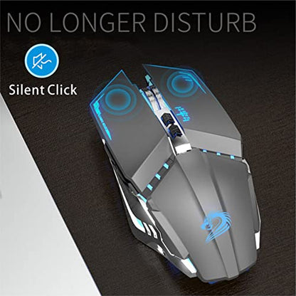 TENMOS T12 Wireless Gaming Mouse, Silent Rechargeable Computer Mice-Grey | 2.4GHz Optical, 7 Color LED Lights, Quiet Click,Side Buttons,3 Adjustable DPI,Ergonomic Design, Nano Receiver,USB C Charging - color: grey