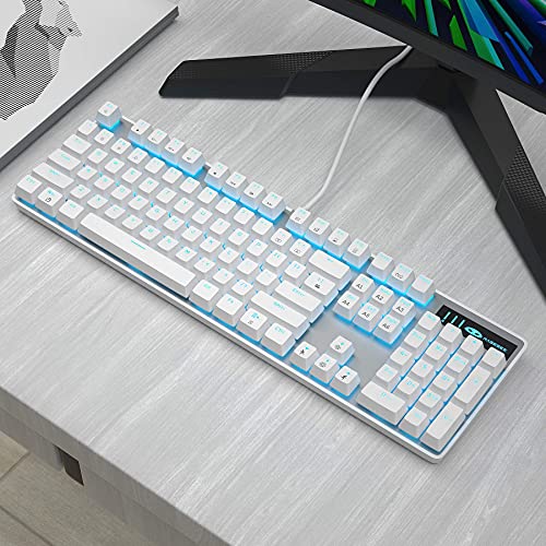 MageGee Mechanical Gaming Keyboard, Wired USB Adjustable Backlight Keyboard, New Mechanical Storm 100% Anti-ghosting Keyboards with Blue Switches for Windows PC/MAC Games (White) - color: White