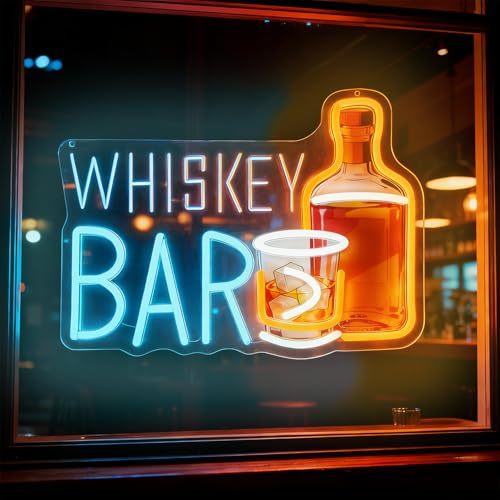 Neon Bar Signs, LED Whiskey Neon Sign Light Up Bar Sign for Beer Bar Pub Club Bistro Home Man Cave Party Kitchen Bedroom Wall Decor, USB Power & Dimmable - color: Whiskey