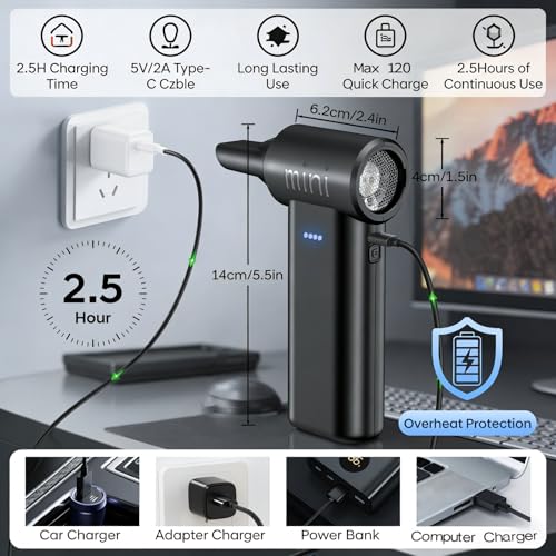 Compressed Air Duster - 150000RPM Super Power Electric Air Duster, 3-Gear Adjustable Mini Blower with Fast Charging, Dust Blower for Computer, Keyboard, House, Outdoor and Car