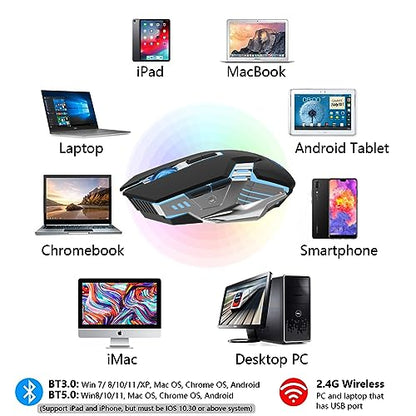 Bluetooth Gaming Mouse, RGB Rechargeable USB Wireless Mouse, Quiet Click, LED Backlit, Ergonomic, with Side Button, 6 Button, DPI Adjustable, Computer Mice for Laptop PC MacBook Chromebook - Black - color: Black