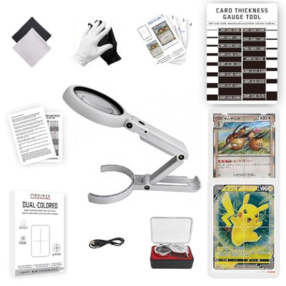 Card Centering Grading Tool for TCG Trading Cards, Sports Card Grading Kit with Thickness Measuring Card, LED Clarity Tool Set, Trading Card Measuring Tools and Accessories
