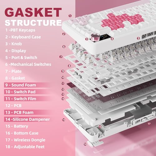 YUNZII B75 PRO MAX QMK/VIA Wireless Mechanical Keyboard | 75% Layout with Screen and Knob, Custom Hot Swap, Gasket, Creamy Switches, for Win/Mac (White Heart,Milk V2 Switch) - color: White Heart, size: Milk V2 Switch