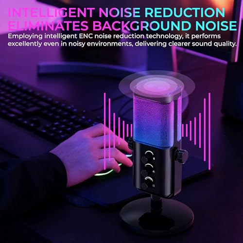 USB Microphone for PC/Gaming，Smart ENC Noise Cancelling & Heart-Shaped Pickup，RGB Lighting & Multi-Knob Control for Streaming/Podcast，with Mic Arm Stand, Black Standard Model - style: Base style