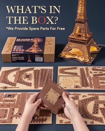 Rowood Eiffel Tower,3D Puzzle Model Kits for Adults,DIY 3D Wooden Puzzles for Adults,Builing Set with LED,Home Decoration Festival Gift Idea