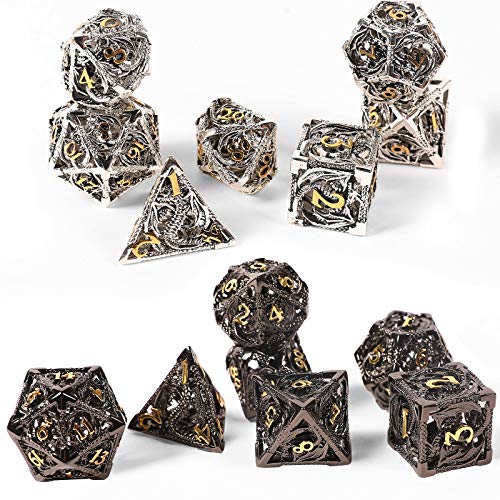 7pcs Metal Dice Set D&D,Unique New Dragon Pattern DND Metal Dice Set | Used for Dungeons and Dragons Role Playing Game(RPG),MTG,Pathfinder,Table Game,Board Games - color: Silver