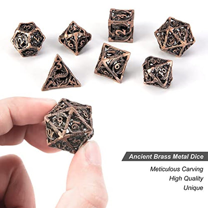 DND Dice,Hollow D&D Metal Dice,Dungeons and Dragons Dice Set with Gift Box,7 PCs Steampunk Polyhedral Dice Games Set for RPG,MTG,Pathfinder, - color: Dragon Copper